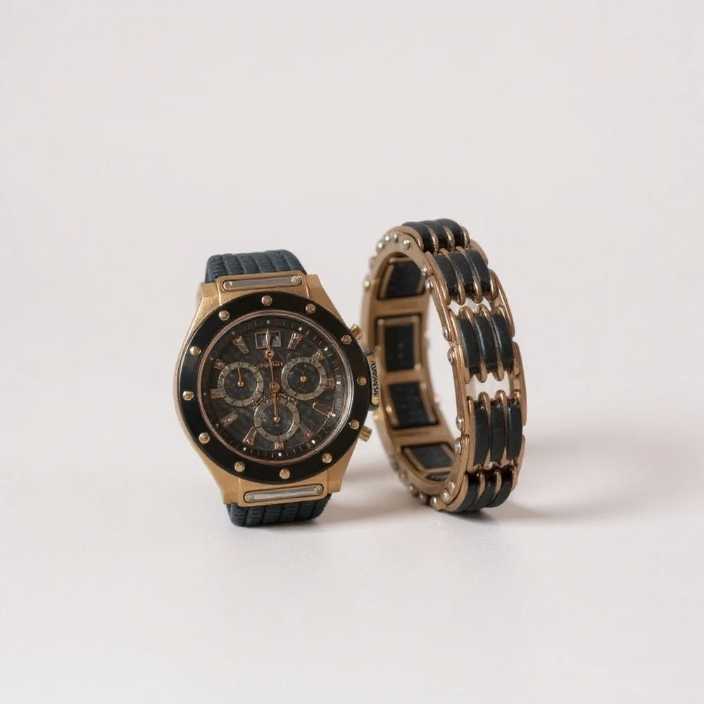 Croton Men's Black & Gold Watch With Matching Bracelet